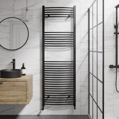 RadiLux Curved Heated Towel Rail Matt Black - 1800 x 600mm
