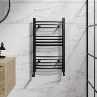 RadiLux Curved Heated Towel Rail Matt Black - 750 x 450mm