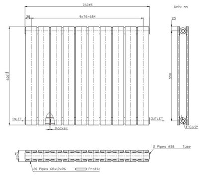RadiLux Designer Radiator Horizontal White Flat Panel Rads Double Panel 600x760mm