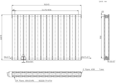 RadiLux Designer Radiator Horizontal White Flat Panel Rads Double Panel 600x912mm