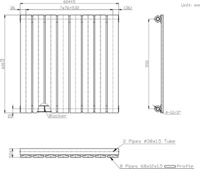 RadiLux Designer Radiator Horizontal White Flat Panel Rads Single Panel 600x604mm