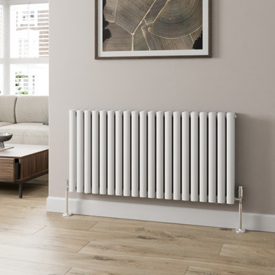 RadiLux Designer Radiator Horizontal White Oval Column Rads Double Panel 600x1200mm