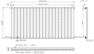 RadiLux Designer Radiator Horizontal White Oval Column Rads Single Panel 600x1200mm
