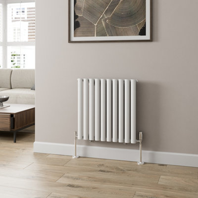 RadiLux Designer Radiator Horizontal White Oval Column Single Panel Rad 600x600mm