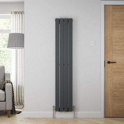 RadiLux Designer Radiator Vertical Single Flat Panel Rad Anthracite 1600x304mm