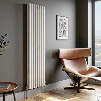 RadiLux Designer Radiator Vertical White Oval Column Rads Double Panel 1800x480mm