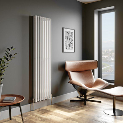 RadiLux Designer Radiator Vertical White Oval Column Rads Double Panel 1800x480mm