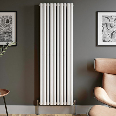 RadiLux Designer Radiator Vertical White Oval Column Rads Double Panel 1800x600mm