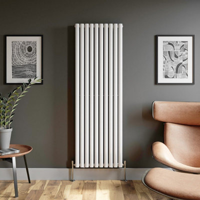 RadiLux Designer Radiator Vertical White Oval Column Rads Double Panel 1800x600mm