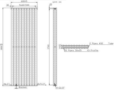 RadiLux Designer Radiator Vertical White Oval Column Rads Double Panel 1800x600mm
