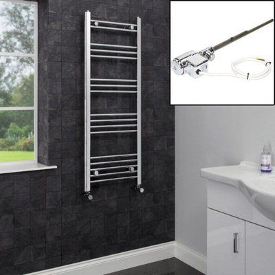 RadiLux Dual Fuel Heated Towel Rail Chrome Designer Flat Thermostatic Electric 1200x600