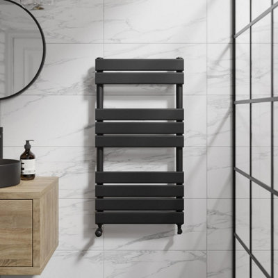 RadiLux Flat Panel Heated Towel Rail Matt Black - 950 x 500mm