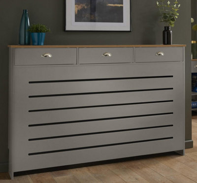 RadiLux Grey Radiator Cover Cabinet Traditional Modern MDF Wood Horizontal Shelf Large