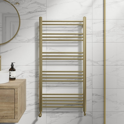 RadiLux Heated Towel Rail Brushed Brass 1200 x 600mm Flat