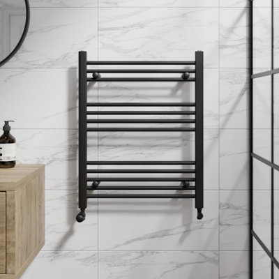 RadiLux Heated Towel Rail Matt Black 750 x 600mm Flat