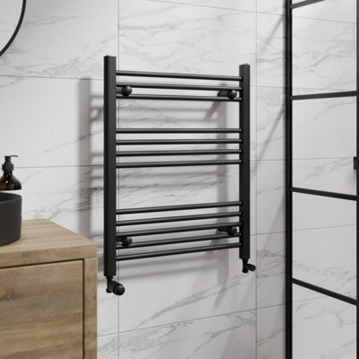 RadiLux Heated Towel Rail Matt Black 750 x 600mm Flat