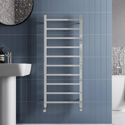 RadiLux Heated Towel Rail Radiator Wall Mounted Square Bar Ladder Chrome 1200 x 500mm