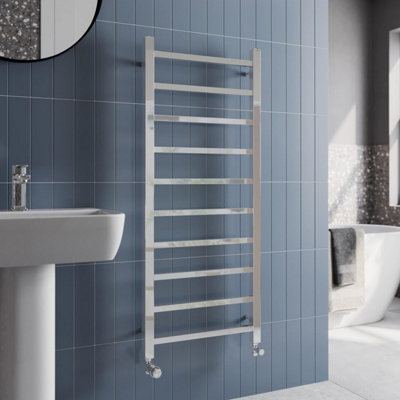 RadiLux Heated Towel Rail Radiator Wall Mounted Square Bar Ladder Chrome 1200 x 500mm