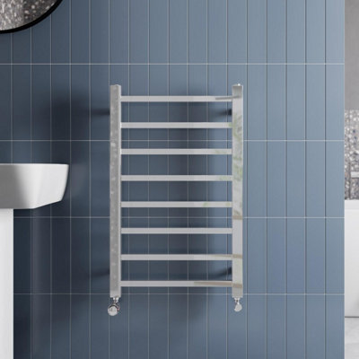 RadiLux Heated Towel Rail Radiator Wall Mounted Square Bar Ladder Chrome 800 x 500mm