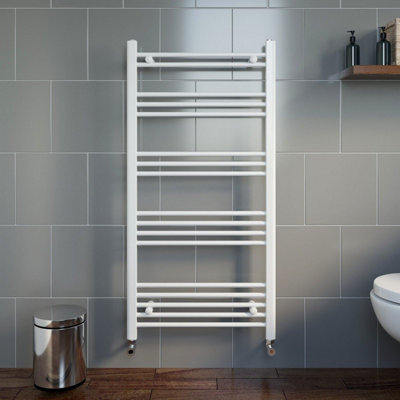 RadiLux Modern 1200 x 600 Bathroom Heated Towel Rail Radiator Flat White 17 Rails