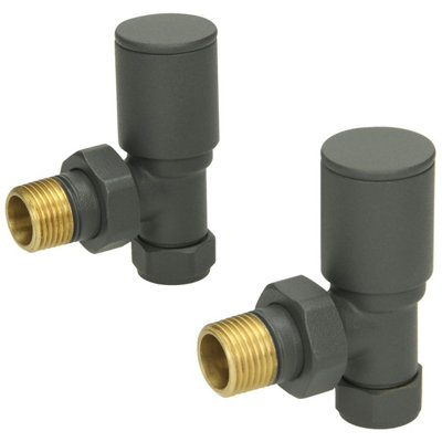 RadiLux Modern Angled Heated Towel Rail Radiator Valves Pair 15mm Anthracite Manual