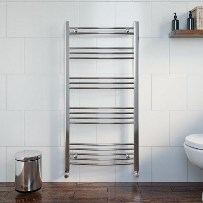RadiLux Modern Bathroom 1200 x 600mm Heated Towel Rail Radiator Curved Chrome 17 Rails