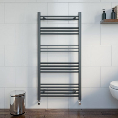 RadiLux Modern Bathroom 1200 x 600mm Heated Towel Rail Radiator Straight Anthracite Flat