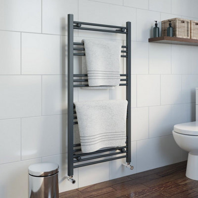 RadiLux Modern Bathroom 1200 x 600mm Heated Towel Rail Radiator Straight Anthracite Flat
