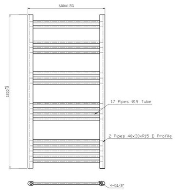 RadiLux Modern Bathroom 1200 x 600mm Heated Towel Rail Radiator Straight Anthracite Flat