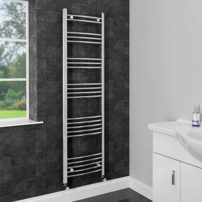 RadiLux Modern Bathroom 1600 x 450mm Heated Towel Rail Radiator Curved Chrome 22 Rails