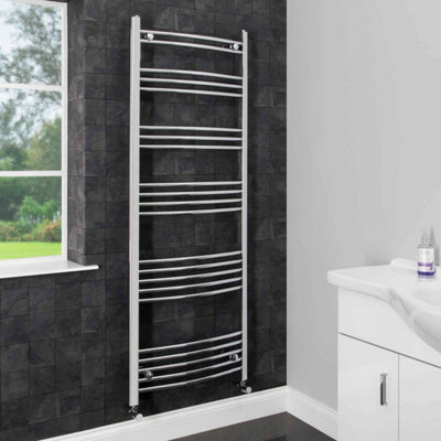 RadiLux Modern Bathroom 1600 x 600mm Heated Towel Rail Radiator Curved Chrome 22 Rails