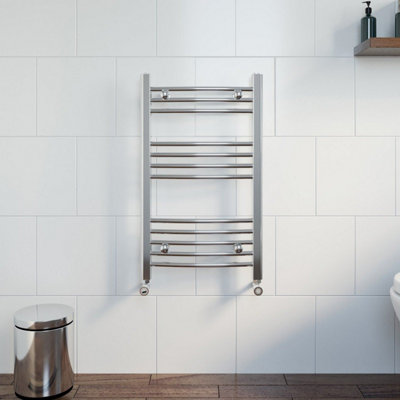 RadiLux Modern Bathroom 750 x 450mm Heated Towel Rail Radiator Curved Chrome 12 Rails