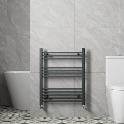 RadiLux Modern Bathroom 750 x 600mm Heated Towel Rail Radiator Straight Anthracite Flat