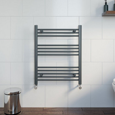 RadiLux Modern Bathroom 750 x 600mm Heated Towel Rail Radiator Straight Anthracite Flat