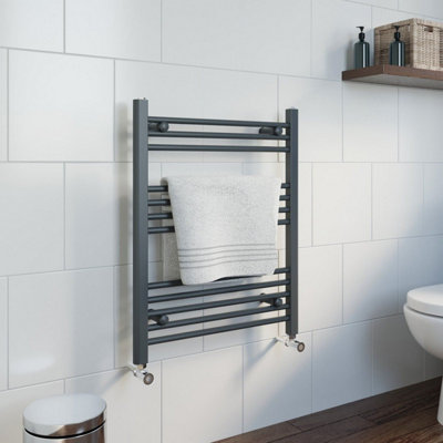 RadiLux Modern Bathroom 750 x 600mm Heated Towel Rail Radiator Straight Anthracite Flat