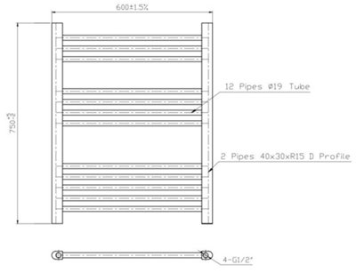 RadiLux Modern Bathroom 750 x 600mm Heated Towel Rail Radiator Straight Anthracite Flat