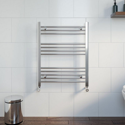 RadiLux Modern Bathroom 750 x 600mm Heated Towel Rail Radiator Straight Chrome 12 Rails