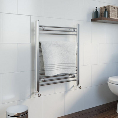 RadiLux Modern Bathroom 750 x 600mm Heated Towel Rail Radiator Straight Chrome 12 Rails