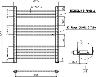 RadiLux Modern Bathroom 750 x 600mm Heated Towel Rail Radiator Straight Chrome 12 Rails