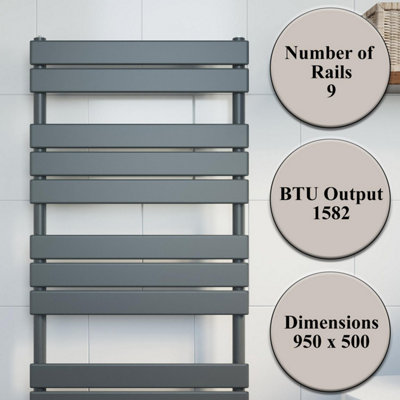 RadiLux Modern Bathroom 950mm x 500mm Heated Towel Rail Radiator ...