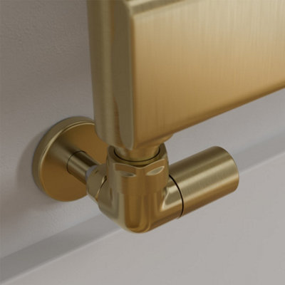 RadiLux Modern Corner Manual Radiator Valve Towel Rail Rad Pair 15mm Brass Round
