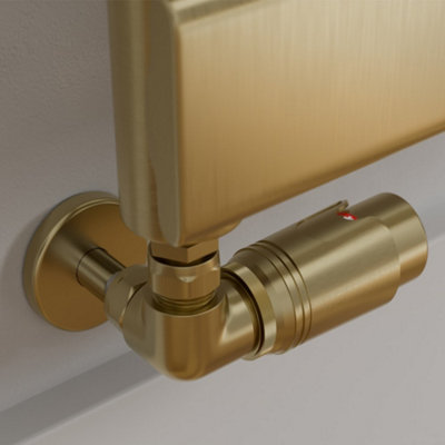 RadiLux Modern Corner Thermostatic Radiator Valve Towel Rail Rad Pair 15mm Brass Round