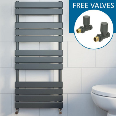 RadiLux Modern Flat Panel Heated Towel Rail Radiator Anthracite 1200x500 Straight Valves