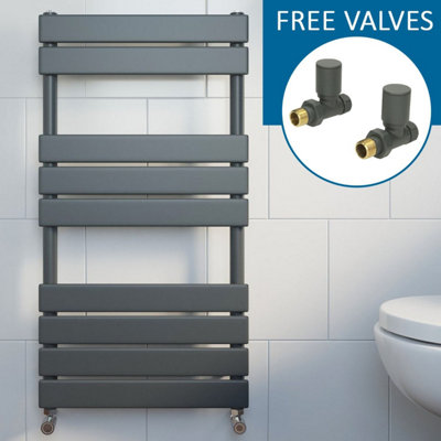 RadiLux Modern Flat Panel Heated Towel Rail Radiator Anthracite 950x500 Straight Valves