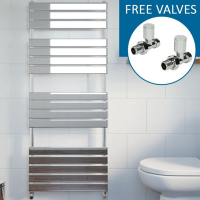 RadiLux Modern Flat Panel Heated Towel Rail Radiator Chrome 1600x600mm Straight Valves