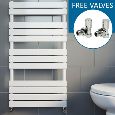 RadiLux Modern Flat Panel Heated Towel Rail Radiator White 1200 x 600mm Angled Valves