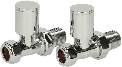 RadiLux Modern Straight Heated Towel Rail Radiator Valves Pair 15mm Chrome Round Manual