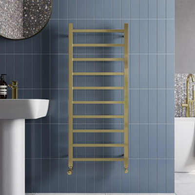 RadiLux Square Bar Heated Towel Rail Brushed Brass - 1200 x 500mm