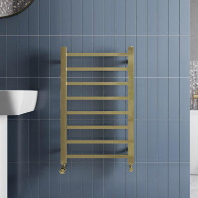 RadiLux Square Bar Heated Towel Rail Brushed Brass - 800 x 500mm