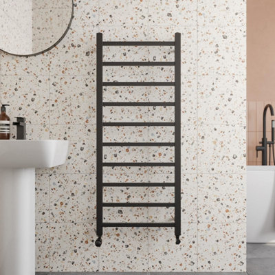 RadiLux Square Bar Heated Towel Rail Matt Black - 1200 x 500mm